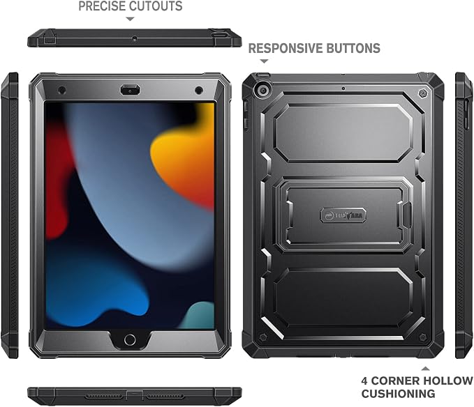 Fintie Shockproof Case for iPad 9th / 8th / 7th Generation 10.2 in Black | Tuatara Series Dual-Layer Rugged Hybrid Bumper Cover Built-in Kickstand &amp Screen Protector