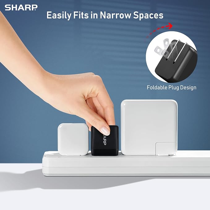Sharp USB C Charger - 20W Dual Port (USB A+C) Compact Foldable GaN Fast Charge for iPhone 15/15 Pro/15 Pro Max/14/13/12 Pad Pro/AirPods and More Black GW-20PDA201U-BLK