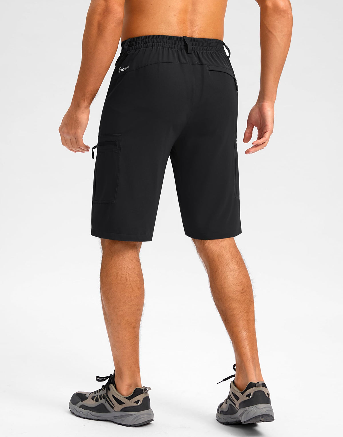 Pudolla Men's Hiking Shorts 11" Lightweight Cargo Work Shorts for Men Summer Travel Golf Casual Outdoor with 5 Pockets(Black Small)