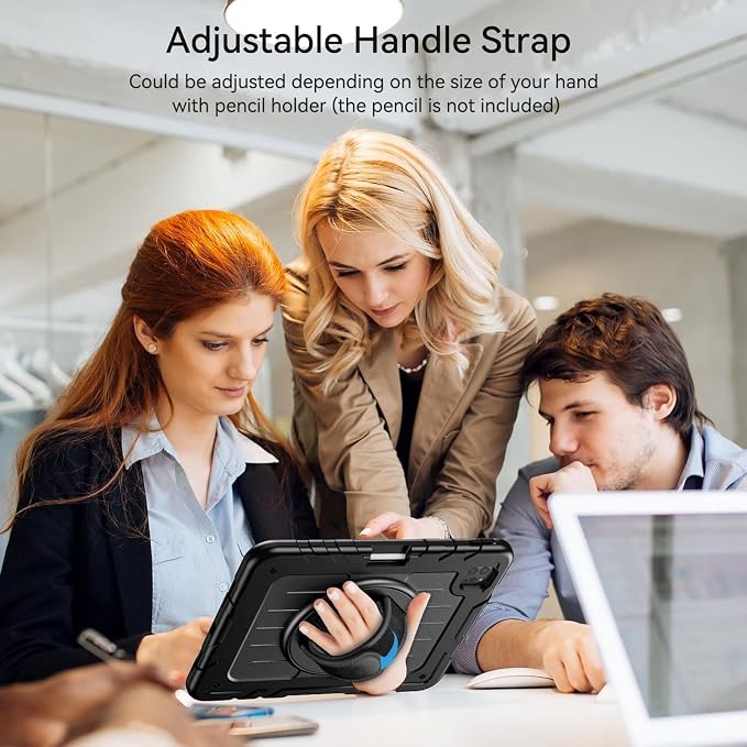 iPad Pro 11 inch Case with Rotating Stand &amp Shoulder Strap Heavy Duty Shockproof Cover with Pencil Holder for iPad Pro 11-inch 4th/3rd/2nd/1st Gen (Black)