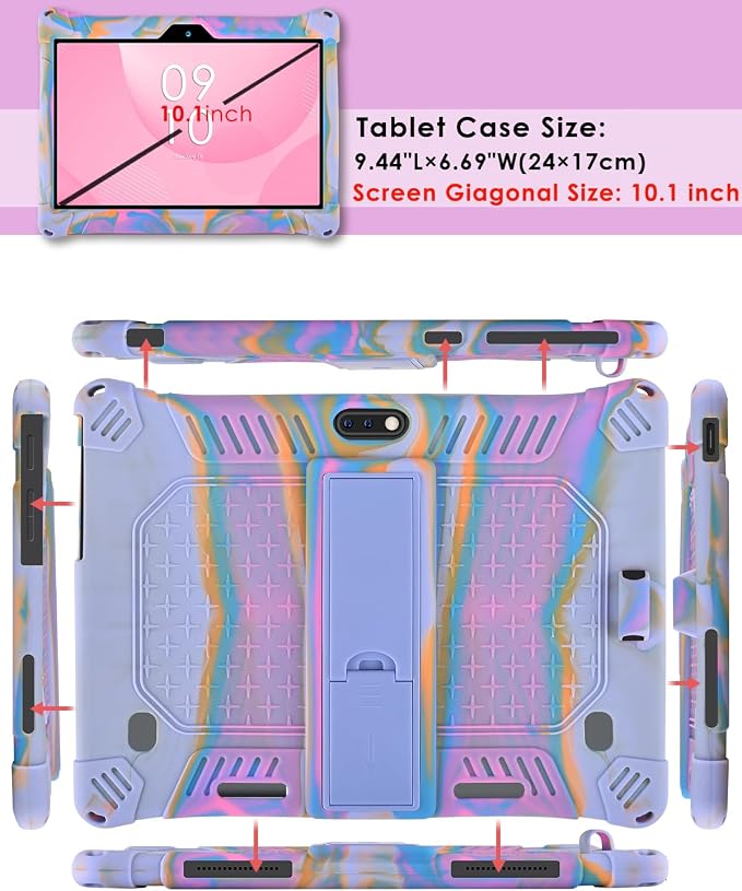 DETUOSI Case for YELLYOUTH 10.1 Tablet Soft Silicone Lightweight Case Compatible with Dragon Touch Notepad K10 ZONKO 10.1 Beyond Tab 10.1 with Stylus Pen and Shoulder Strap Black