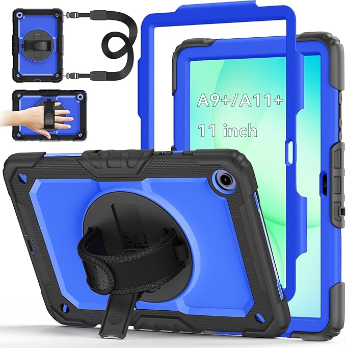 Case for Samsung Galaxy Tab A11+ Plus 11 Inch Ubearkk for Galaxy Tab A9+ Plus Case Full-Body Drop Protection Cover with Screen Protector 360° Rotating Stand and Hand/Shoulder StrapBrightblue