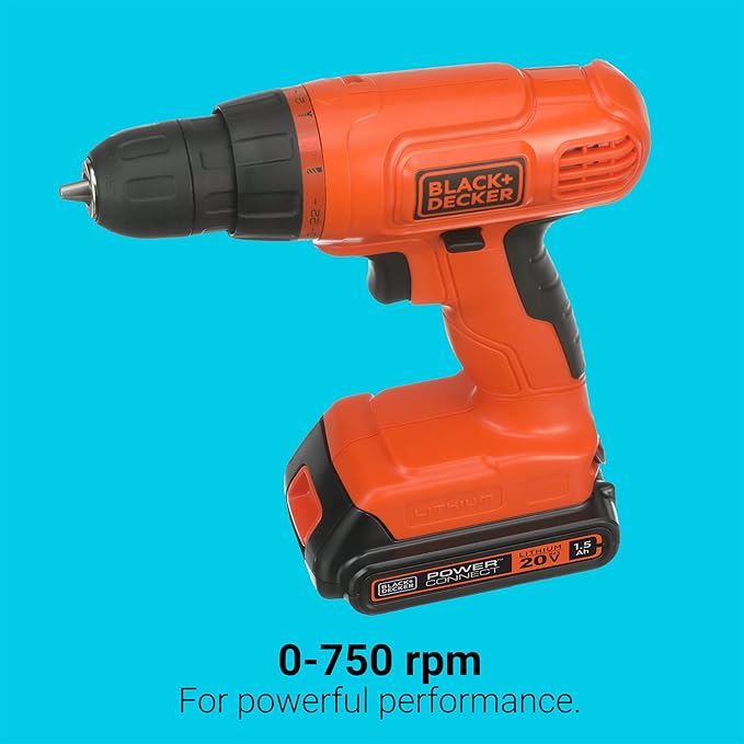 BLACK+DECKER 20V MAX* POWERCONNECT Cordless Drill Driver Kit with Drill Bit Set and Sockets, 100 pc. Tool Kit for Home, Battery and Charger Included ,Orange (BDC120VA100)