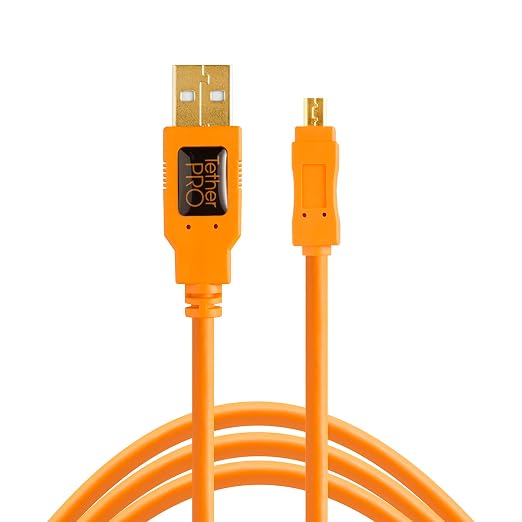 Tether Tools TetherPro USB 2.0 A Male to Mini-B 8 Pin Cable | For Fast Transfer and Connection Between Camera and Computer | Non-Reflective Black | Fast Reliable Data Transfer