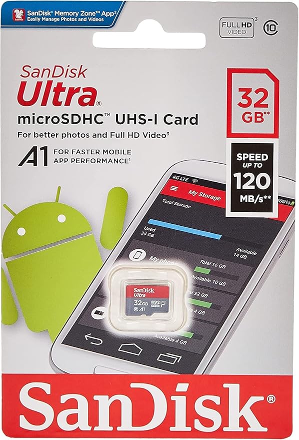 SanDisk 32GB Ultra® microSDHC 120MB/s A1 Class 10 UHS-I