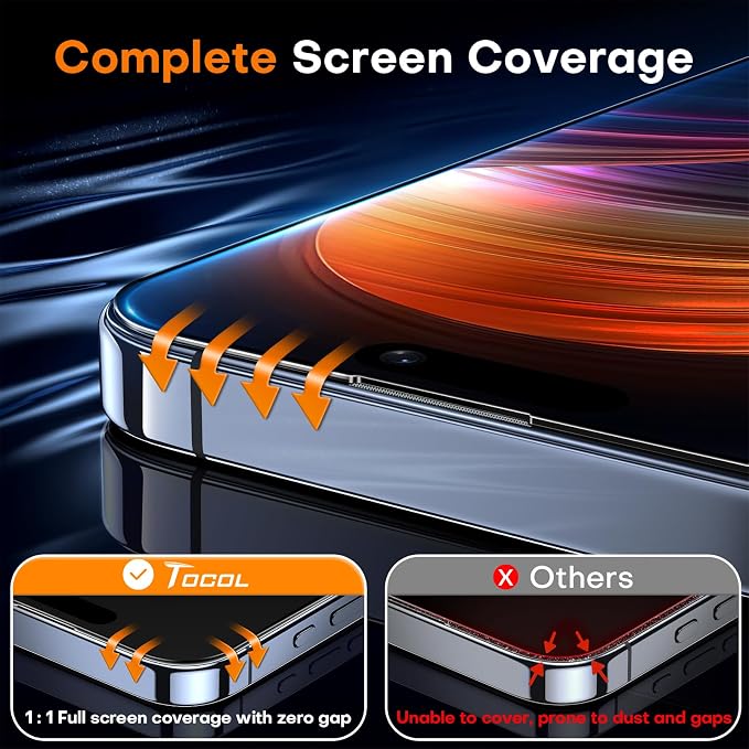 TOCOL for iPhone Air Screen Protector 9H Hardness Military Grade Shatterproof HD Tempered Glass Full Coverage Easy Installation 2 Pack