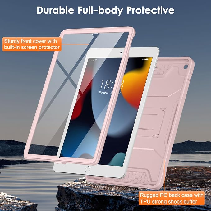 DTTO Case for for iPad 9th/8th/7th Generation 10.2-inch Black | Durable Shockproof Protective Cover Built-in Screen Protector &amp Kickstand Corner Protection