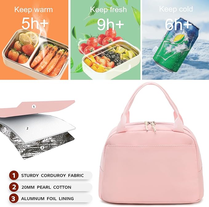 Bluboon Lunch Bag for Women Men Cute Lunch Tote Bags Reusable Insulated Lunch Box Large Capacity Reusable Insulated Cooler for Work Picnic or Travel