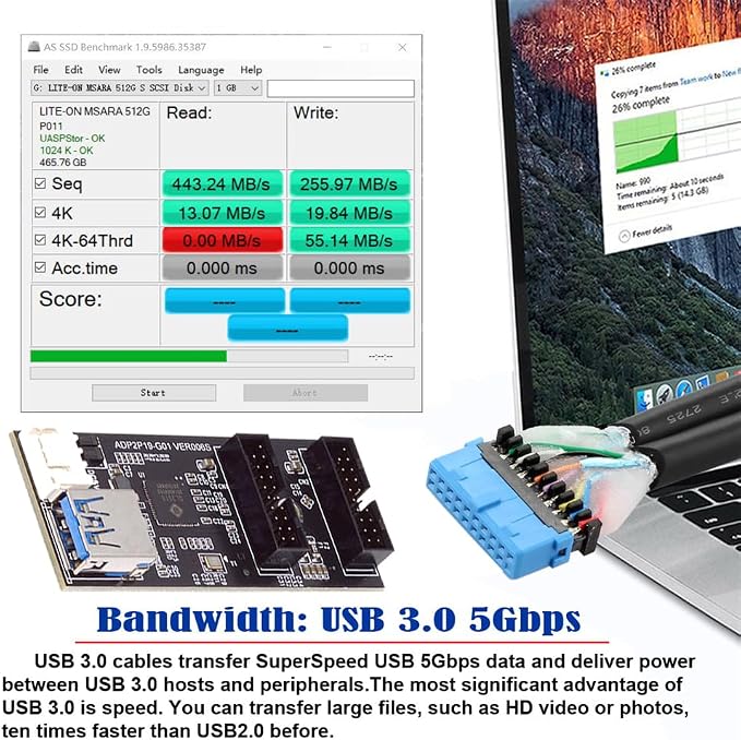 cablecc 5Gbps Type-E USB 3.1 Front Panel Socket &amp USB 2.0 to NVME NGFF M-Key Express Card VL805 Adapter for Motherboard
