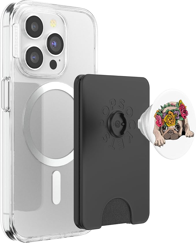 Cute Pug Pop Socket Flower Rose Floral Colorful On White PopSockets Adhesive PopGrip