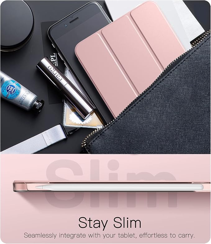 TiMOVO Case for iPad mini 7 A17 Pro 8.3 &amp mini 6th Gen - Black | Slim Translucent Hard Back Folio Cover Support Touch ID Auto Wake/Sleep