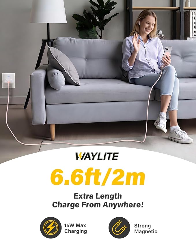 6FT Magnetic Wireless Charger Charging Pad - 15W Fast Mag-Safe Phone Charger for Apple iPhone 17 16 15 14 13 12 Series &amp AirPods 4 3 2 Pro Phone Charging Pad with Plug for Desk &amp Travel 1Pac