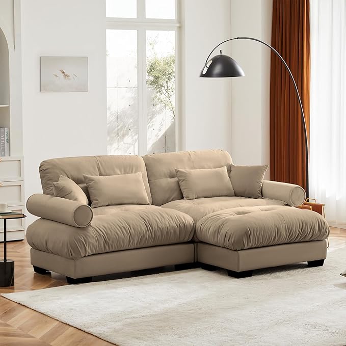 Camel Ottoman for Modular Sectional Sofa, Single Sofa, Ottoman Seat for Convertible Sectional, Velvet Sofa Couch for Living Room, Bedroom, Apartment