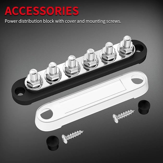 DAIERTEK 12V Bus Bar 6 x 5/16" (M8) Terminal Studs 12 Volt Power Distribution Block with Cover Battery Bus Bar 12V - 48V Positive & Negative for Automotive Car Boat Solar System