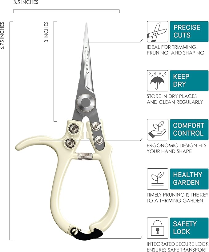 Loopseed Precision Garden Trimming Scissors & Hand Pruner - Cream