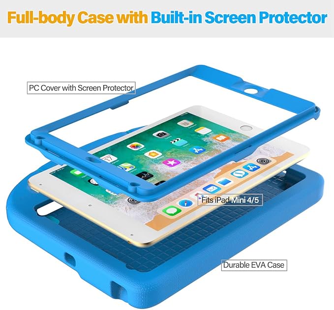 SUPLIK Kids Case for iPad mini 4/5 (7.9) Built-in Screen Protector Durable Shockproof Protective Cover with Handle Stand for 7.9 inch Apple iPad mini 4th/5th Generation Black