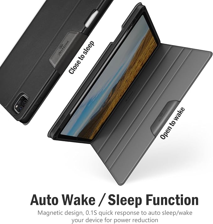 Antbox Case for iPad Pro 11 inch 4th/3rd/2nd/1st Generation Black | Vegan Leather with Pencil Holder Auto Sleep/Wake Function iPad Pro 11 Cover