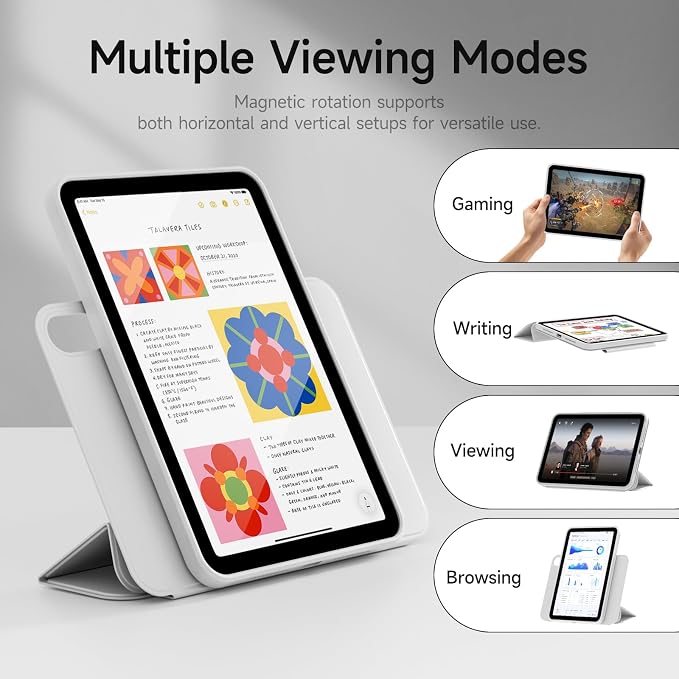kenke Smart Case for iPad mini 7 A17 Pro/iPad mini 6 8.3 Inch Black | iPad Mini Case 2024/2021 Detachable Magnetic Clear Hard PC Back Slim Trifold Stand Cover Auto Wake/Sleep Touch ID