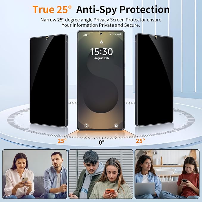 3 Pack Tempered Glass Privacy Screen Protector for iPhone 15 Pro Max 6.7 Inch Original Touch Sensitivity with Auto Alignment kit Bubble Free Case Friendly 9H Hardness