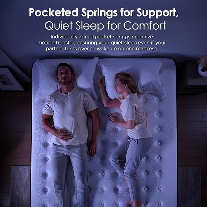 King Size Mattress 14 Inch - Hybrid Mattress King with Memory Foam and Individual Pocket Springs for Pressure Relief & Motion Isolation, Fiberglass-Free Medium Firm Mattresses, 80"x76"