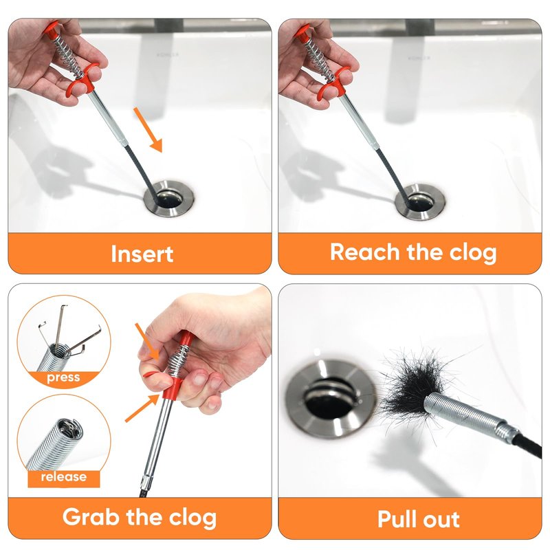 Comfycheer 51inch Drain Hair Remover(6pack),34inch Drain Clog Remover(1pack),Drain Auger Cleaner Tool Set For Toilet, Kitchen Sink, Bathroom Tub, 7 Pack