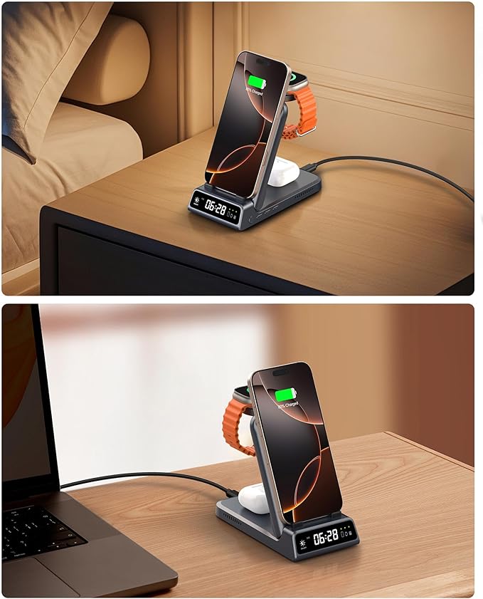 Wireless Charger for iPhone, SwanScout 703A, Charging Station for iPhone 16/15/14/13/12/11 Series, for Apple Watch Series 10/Ultra 2/9/8/7/SE 2/SE, for Airpods 4/Pro 2/3 (No Adapter)
