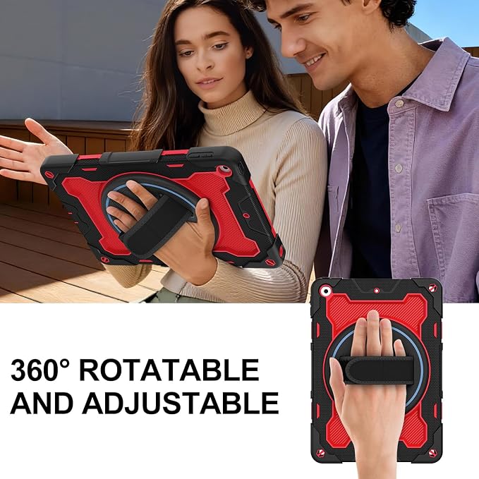 for iPad 9th 8th 7th Gen Case 10.2 inch with Screen Protector | 360° Rotating Kickstand Hand Strap Shoulder Strap Heavy Duty Military Grade - Kids Friendly