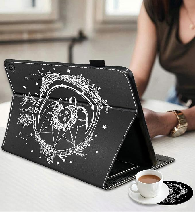 Case for Kindle Fire HD 8/Fire HD 8 Plus Tablet (12th/10th Gen 2022/2020 Release) - Slim Lightweight PU Leather Stand Cover with Auto Wake/Sleep Celestial Theme Sun with Crescent Moon