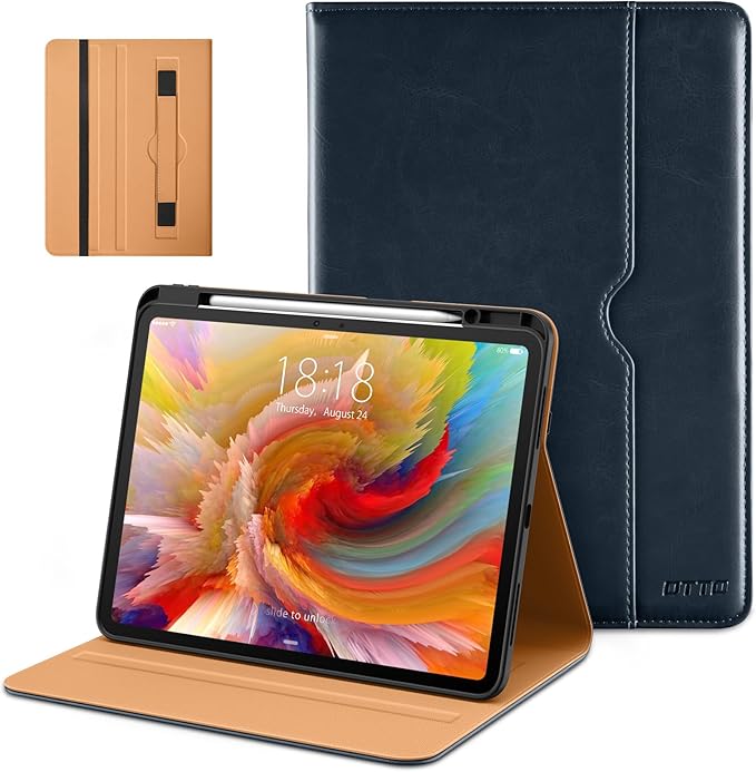 DTTO for iPad Pro 13 Inch Case (M5) 2025 / (M4) 2024 Brown | Premium Leather Business Cover with Pencil Holder Hand Strap &amp Pocket Corner Protection Auto Sleep/Wake Multiple Angles