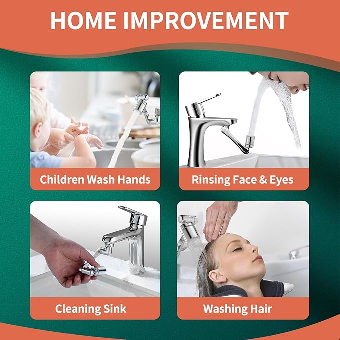 Patented CECEFIN 1080°Swivel Faucet-Extender Sink-Aerator - 2-Mode Splash Water Tap Extension, Kitchen Bathroom 360 Rotate Spray Attachment, Multifunctional Universal Robotic Arm -Wash Hand/Hair/Face