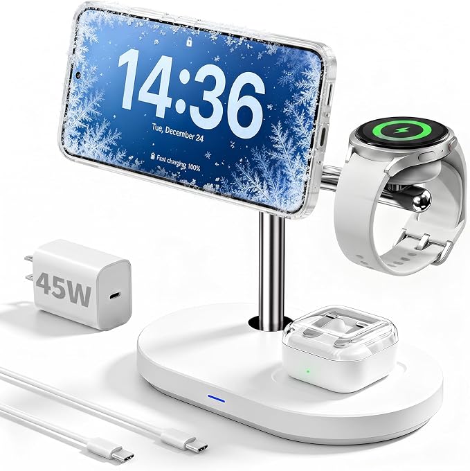 Qi2.2 25W 3 in 1 Mag-Safe Charger with TEC Active Cooling Charging Station | Qi 2 Wireless Charger Fast Charging for iPhone 17-8Galaxy S26/Note/Z Fold Flip8Apple/Samsung WatchPods/Buds(45W Adapter)