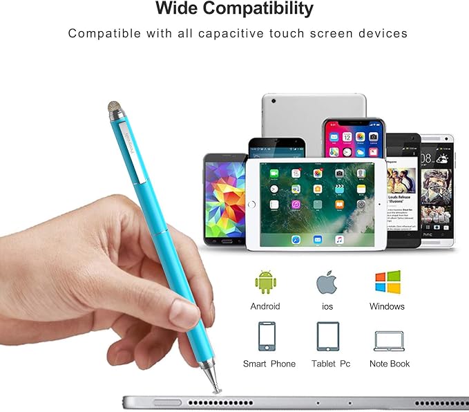 Penyeah Stylus 4-in-1 Stylus Pen for Touch Screen High Precision and Sensitivity DiscMesh2 Sized Rubber Tips Universal for iPhone/iPad/Android/Samsung/HP Tablets All Capacitive Touch Screens-Blue
