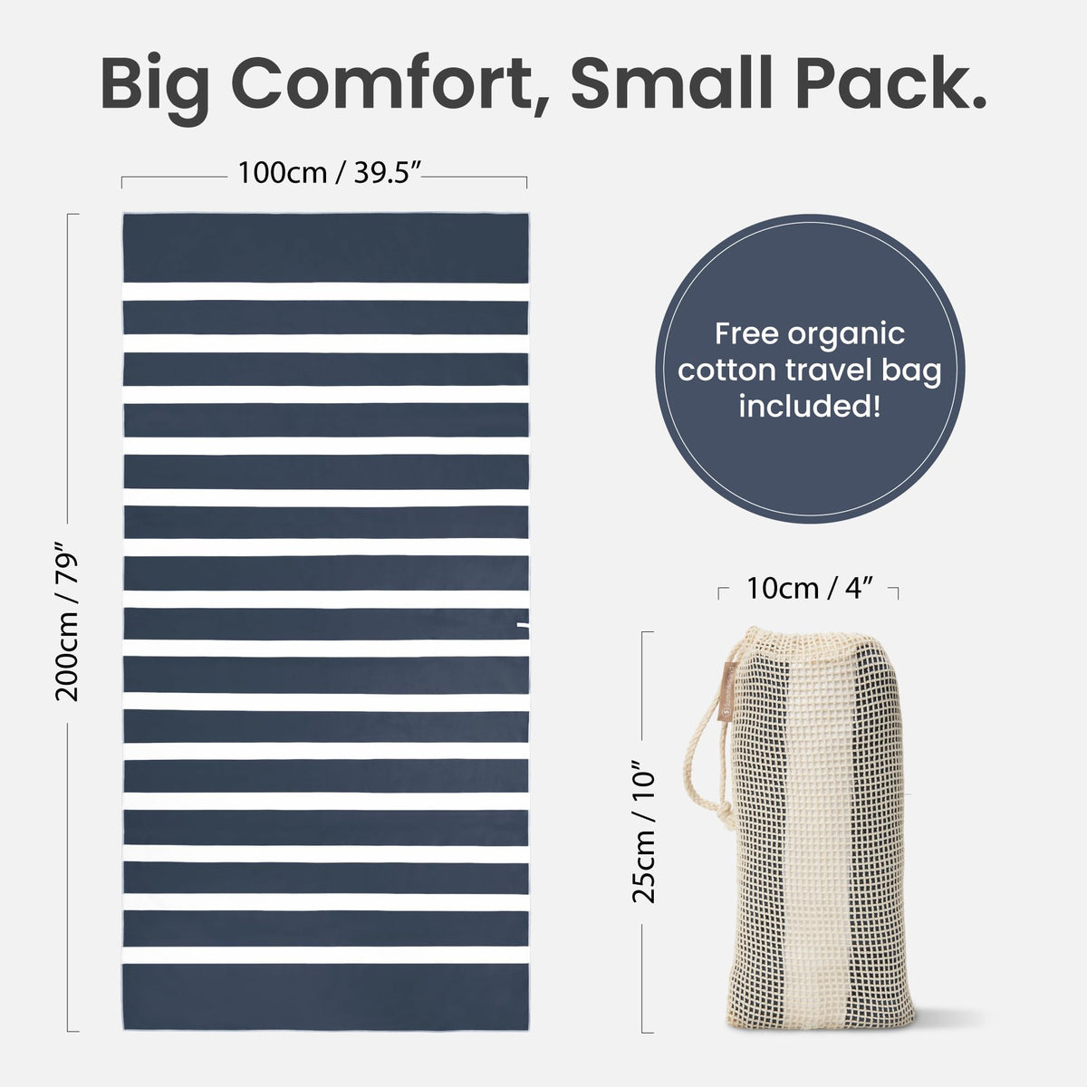 SummerSand Microfiber Beach Towel Extra Large (79 x 39.5 in) - Quick Dry, Sand Free - Compact and Lightweight for Travel - Recycled Materials - Travel Bag Incl - Oversized Pool Towel – Deep Blue