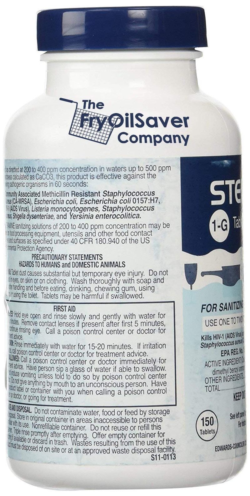 1 Bottle Steramine Sanitizer Tablets w/15x QT-10 Test Strips - Multi Purpose Steramine Sanitizing Tablets for Food Contact Surface, Kitchen, Restaurant & Commercial Use by FryOilSaver (150 Count)