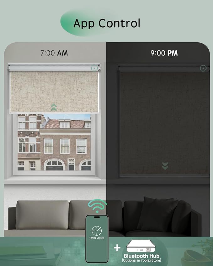 Yoolax Motorized Blinds App Control, Blackout Roller Shades for Windows, Cordless Automatic Shades Roller Window Blinds for Bedroom Living Room Office(Blackout Artisan Beige, 47" W x 72" H)