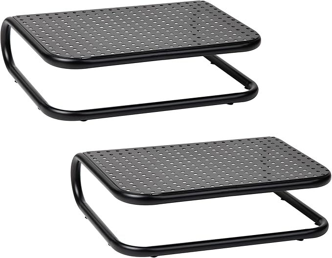 Mind Reader Monitor Stand, Set of 2, Ventilated Laptop Riser, Desktop Organizer, Metal, 14.25"L x 11"W x 4.25"H, Black
