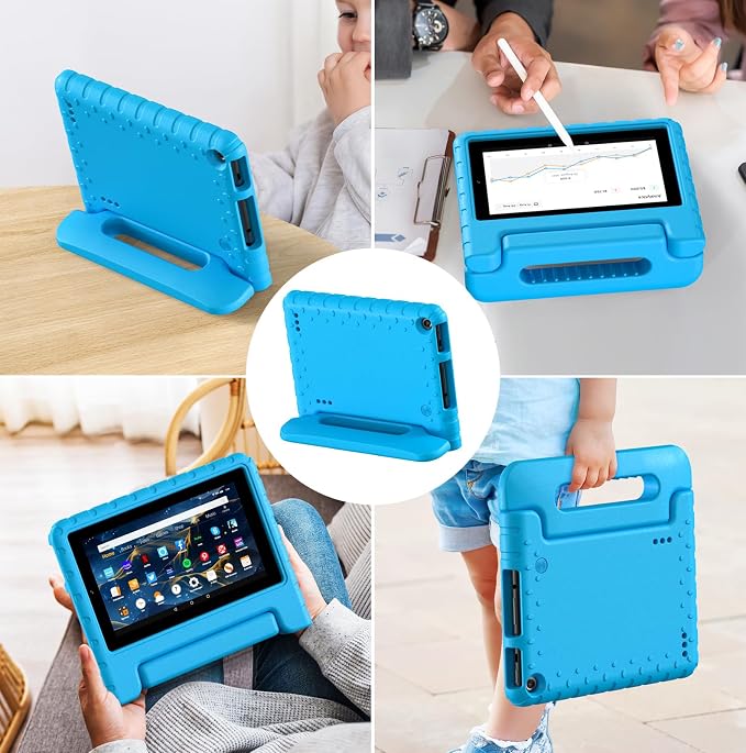 Kids Case for Fire 7 Inch Tablet 9th/7th/5th Generation Tablet (2019/2017/2015 Release) Kid-Proof &amp Shockproof Case Sturdy Soft Durable EVA Protective Cover with Convenient Handle Blue | Foldable