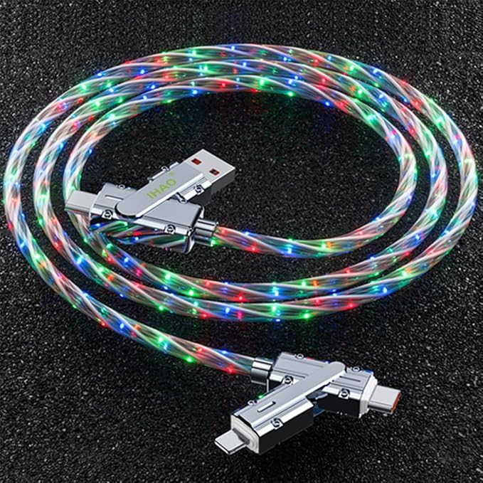 IHAO Multi Ports Charger Cable 3 Combinations in One Cable USB A to USB C/Micro USB PD Fast Charging Cord Lighted Up LED Flowing Compatible with Almost All Kinds of Electric Device-39Inches Blue