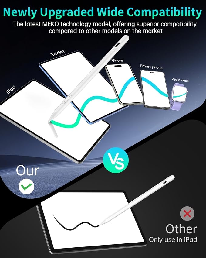 MEKO Universal Stylus Pen for Apple iPhone &amp Android &amp iPad 2X Fast Charge Active Stylus Pencil for All Touch Screen High Sensitivity Capacitive Stylus for Smartphone Apple Watch Tablet-Lihg