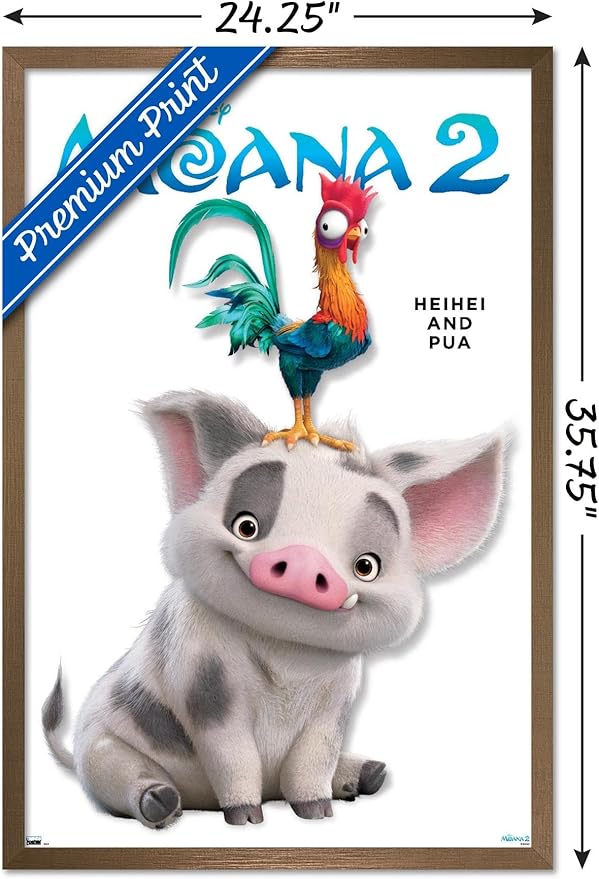 Disney Moana 2 - Heihei and Pua Feature Series Wall Poster, 34L" x 22.4W", Bronze Framed Version