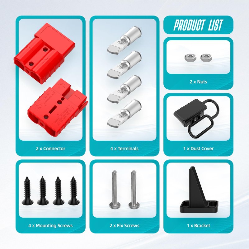 Hilictokt Anderson Connector 50A, 6AWG - 12AWG Battery Quick Connect 12V-36V Anderson Plug Winch Wiring Kit for Winch, RV, Truck & Marine Applications (2-Pack) -Red