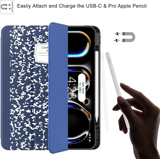 Soke Case for New iPad Pro 13 Inch (M5/M4 2025/2024 Release) with Pencil Holder Trifold Stand Shockproof [Support Apple Pencil Charging + Auto Wake/Sleep] Soft TPU Back Cover Book Black