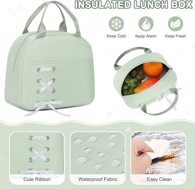 Backpacks for Girls, Girls Backpack with Lunch Box & Pencil Pouch for Teens Girl Kids Elementary Middle High School College Student Bookbag Daypack Laptop Travel Backpack for Women (Green)