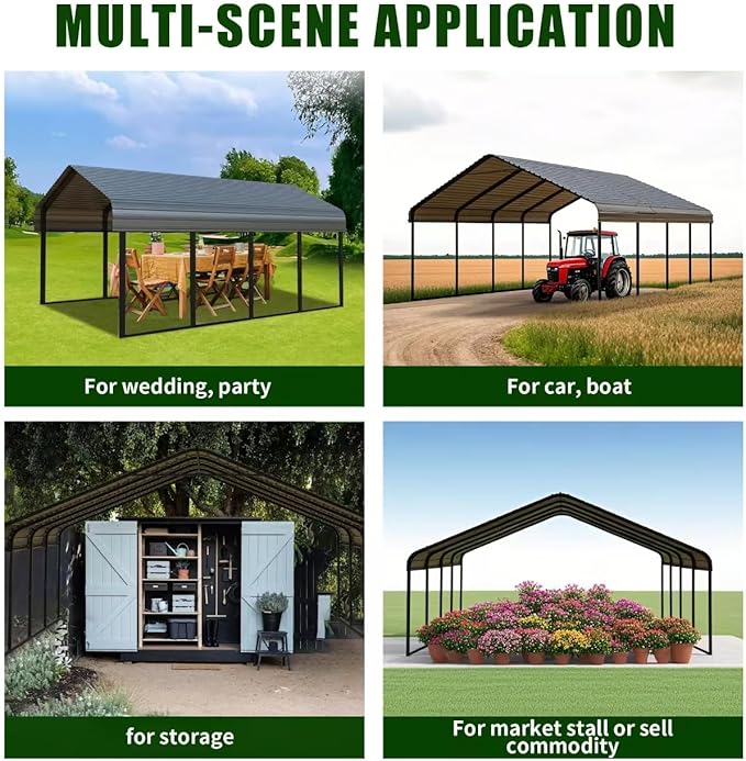 Durable 20x20 FT Metal Carport Heavy Duty for 2 Cars - Large Garage Shelter Solution, Safe Boat Cover Canopy for Outdoor, Galvanized Steel Roof & Frame Car Ports for Yard