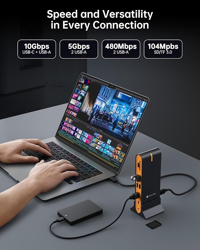 NOVOO Laptop Docking Station Dual Monitor, 15 in 1 Triple Display, 8K@30Hz DP, Dual 4K@60Hz HDMI, 10Gbps USB-A/C, SD/TF, 1Gbps Ethernet, Dual Monitor Adapter Dock for MacBook, Windows Laptops