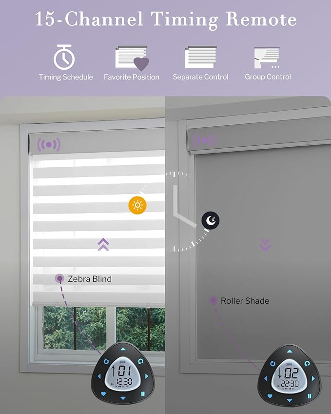 Graywind Smart Dual Shades Compatible with Alexa Google Homepod Motorized Double Zebra Blinds Matter Solar Powered, Custom Size (White)