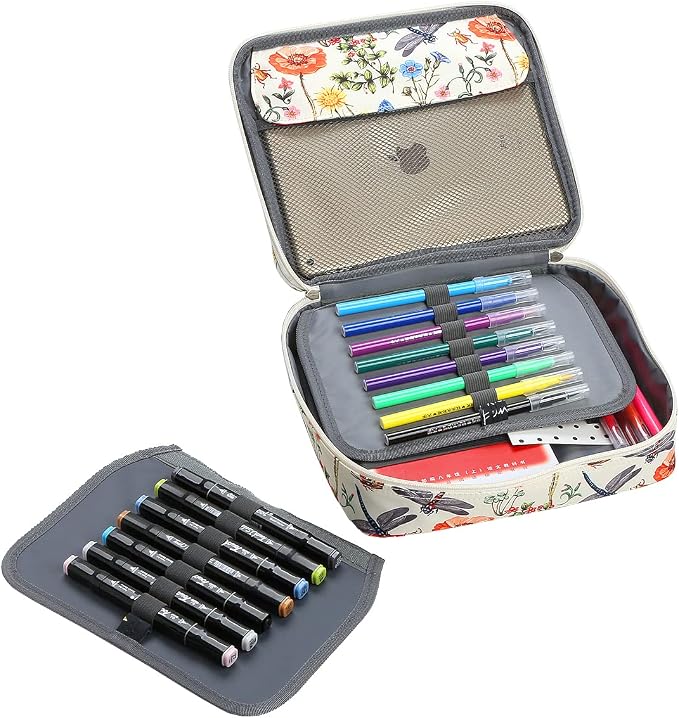 Multi-Functional Zipper Pencil ipad case w/Handle and Zippered Pocket | Carrying Protective Bag with Bookmark and Book Fixing Straps for Travel Office