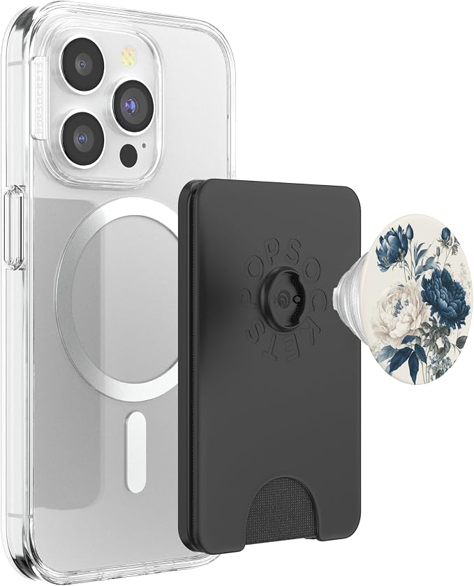 Navy Blue Peonies Blossom Leaves White Flowers Floral Girly PopSockets Adhesive PopGrip