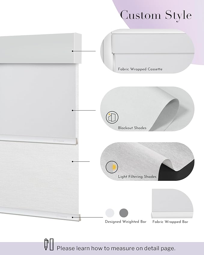Graywind Motorized Dual Shades for Windows Smart Double Blinds Blackout and Sheer Motorized Blinds with Remote Alexa Google Control Day Night Shades, Custom Size (Blackout White)