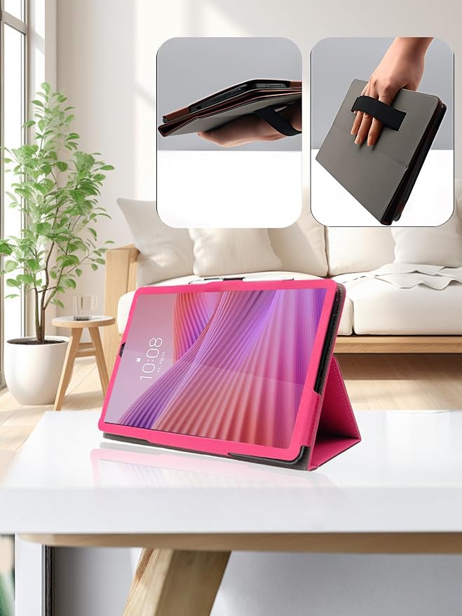 for Lenovo Tab One 8.7 Inch Android Tablet CaseBOVUGAC Folding Stand Protective Cover with Pencil Holder and Wrist StrapFull Protection Premium PUScratch Resistant(Black)